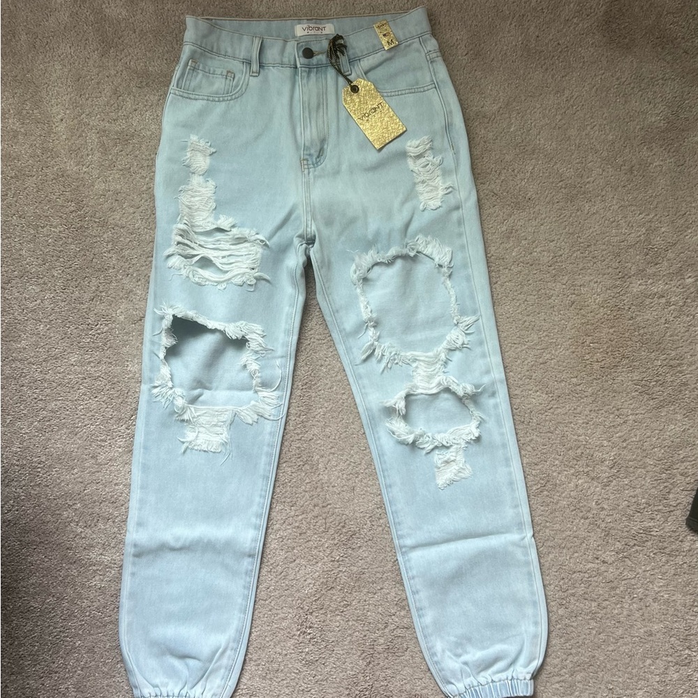 Vibrant Distressed Light Wash Jogger Jeans